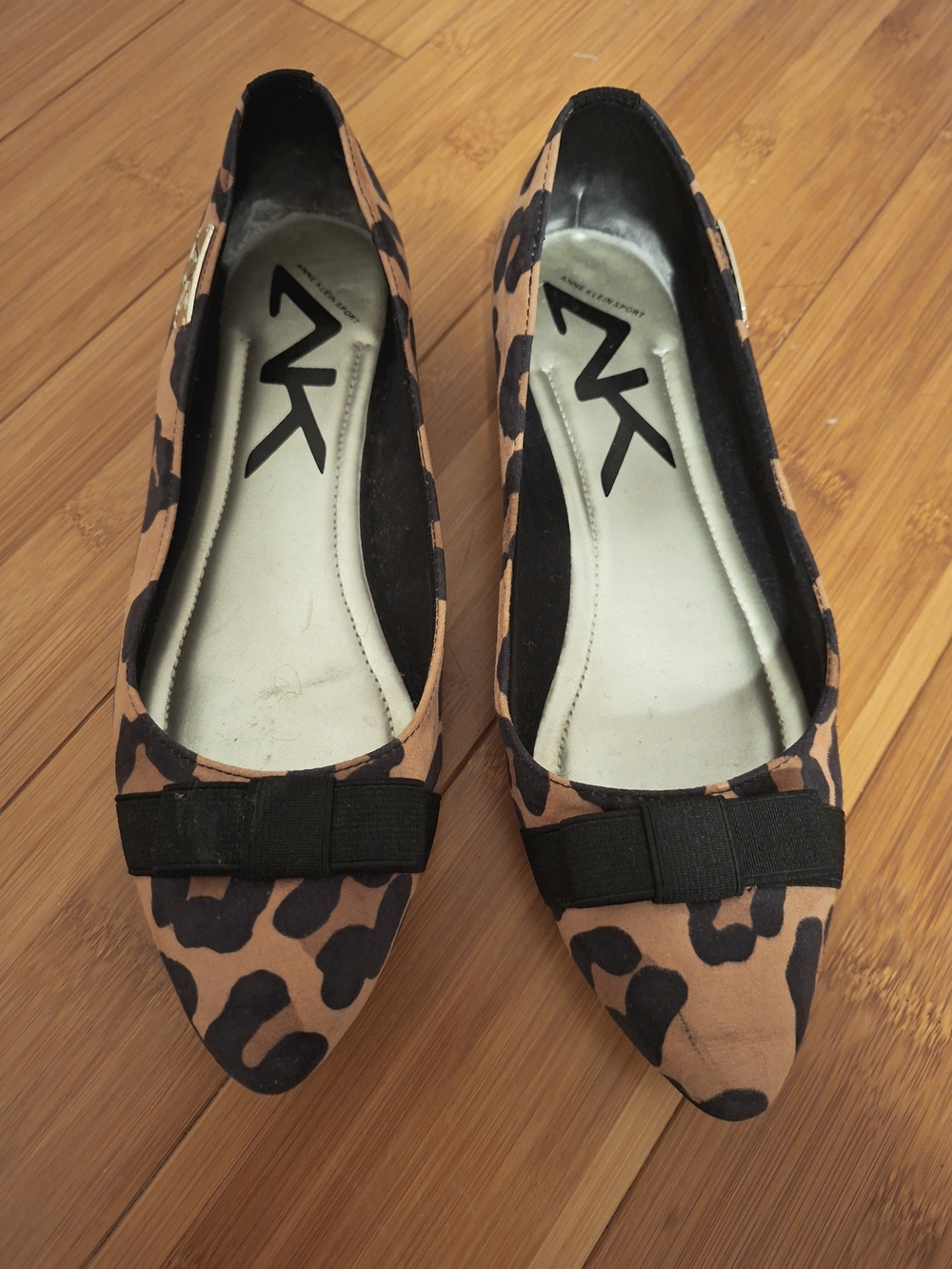 Anne Klein Sport Osker Leopard Print Pointed Toe Bow Flats, Size 8.5